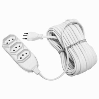 Imagem de Extensão 3 Vias 2P 250V Cabo PP 3 Metros Branco Pluzie