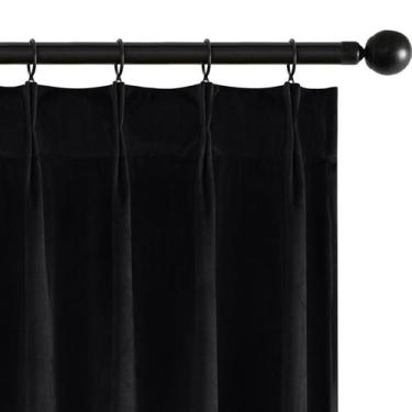 Imagem de Cortinas MIULEE Pinch Pleated Black Velvet Blackout de 260 cm de compr
