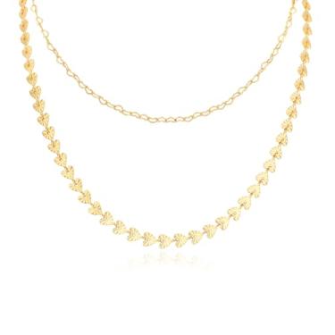 Imagem de MEIITRUE Colares em camadas para mulheres, corrente banhada a ouro 14 k, colar gargantilha moderna e delicada, fecho articulado, elos cubanos, clipe de papel, corrente para presente, One Size, Metal