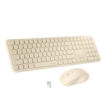 Imagem de FCPLU Teclado e mouse sem fio para computador xUBOTIE, colorido arco-íris, 100 teclas redondas para PC (gradiente vermelho-rosado)