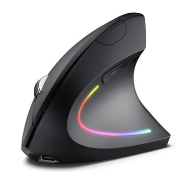 Imagem de Mouse Vertical Ergonômico Sem Fio 2.4G/Bluetooth - 4 Níveis DPI Ajustável, Clique Silencioso e Recarregável para Alívio Muscular (Preto)