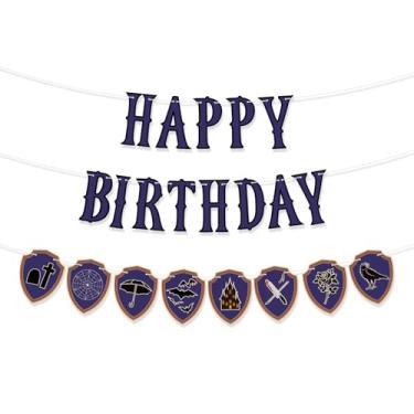 Imagem de SAVITA Faixa Aniversário Menina Gótica, Suprimentos Festa Desenho Animado Preto e Roxo com Corda para Pendurar para Halloween Festa Aniversário Infantil Chá de Bebê Decoração Temática Gótica