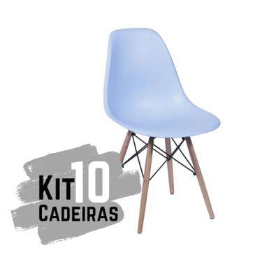 Imagem de Cadeira Charles Eames Design Clássico com Encosto Anatômico, Assento Ergonômico e Pernas de Madeira Natural para Sala, Escritório ou Jantar - Unidade ou Kit (10, Azul Claro, Adulto)