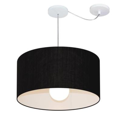 Imagem de Lustre Pendente Cilíndrico Com Desvio De Centro Vivare Md-4232 Cúpula Em Tecido 55x25cm - Bivolt Preto 127/220v