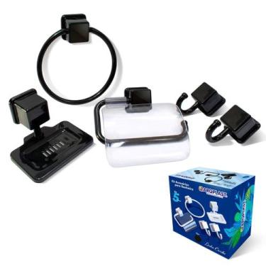 Imagem de Kit Acessórios para Banheiro Desmontado com 5 pçs Arqplast, Preto