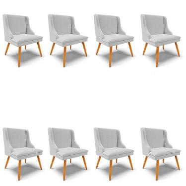 Imagem de Kit 8 Cadeiras Estofadas para Sala de Jantar Pés Palito Lia Linho Cinza - Ibiza