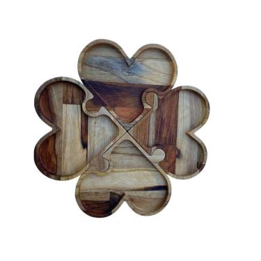 Imagem de Petisqueira Teca Trevo E Corações 4 Divisórias Desmontável