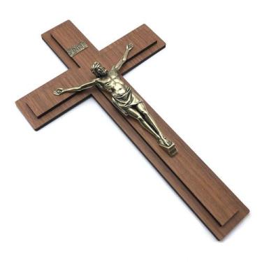 Imagem de Crucifixo MDF com Jesus Cristo em Metal Ouro Velho 36 cm - FORNECEDOR 