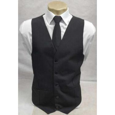 Imagem de Colete Social Adulto - Preto Risca de Giz Listrado com Ajuste nas Cost