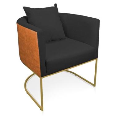 Imagem de Poltrona Paola Corano Nozes com Linho Preto A79 Base Metálica Dourado 