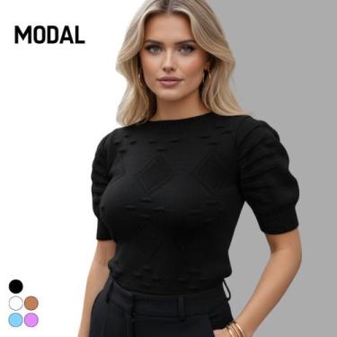 Imagem de Blusa Tricot Modal Losango Manga Curta - Vitrine Collection, Preto, U