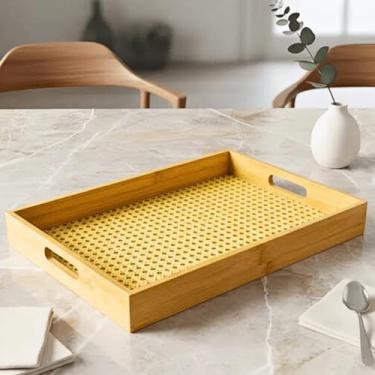 Imagem de Bandeja Retangular de Bambu com Palhinha 39 cm Café Servir