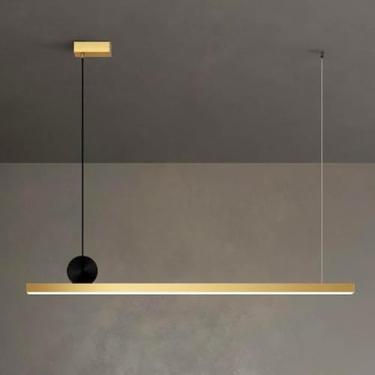 Imagem de Lustre LED minimalista, luminária pendente linear de latão, luminária de ilha de cozinha, luminária de teto longa, luminária de mesa de jantar, lustres para sala de estar e escritório