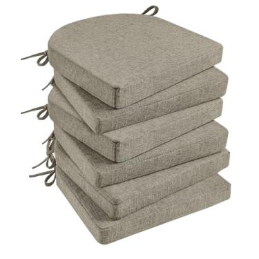 Imagem de Basic Beyond Almofadas de cadeira para cadeiras de jantar com laços e capa removível, almofadas de assento de 5 cm de espessura para cadeiras de cozinha, conjunto de 6, 43 x 40 cm, cáqui