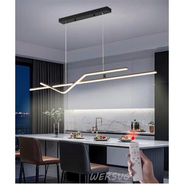 Imagem de Luminária pendente LED 45W Luminária pendente regulável com controle remoto Mesa de jantar moderna Altura da garra Iluminação de alumínio ajustável para sala de jantar Escritório Cozinha Lum