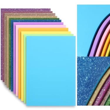 Imagem de Feifeiya Pacote com 48 folhas de espuma vinílica acetinada para artesanato, 19 x 29 cm, cores sortidas, glitter, papel de espuma brilhante para salas de aula, scrapbook, presente, cortadores, cartões