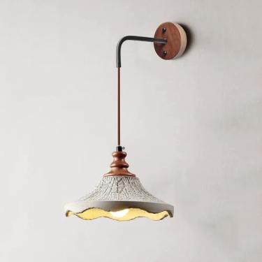 Imagem de Luminária de parede de madeira retrô, luminária de parede de cimento vintage, luminária rústica de parede de concreto Wabi Sabi, luminária de decoração de fio de madeira maciça nórdica moder