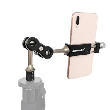 Imagem de AUSCAMOTEK Suporte de telefone de alumínio com parafuso de 1/10.2 cm para tripés – Braço ajustável de 360°, serve para telefones de 2 a 3,6 polegadas, tiro vertical ou horizontal para caça, filmagem e