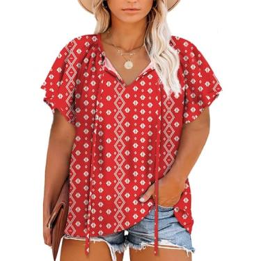 Imagem de Blusa Eytino Plus Size com decote em V, manga curta, boho, floral, ver