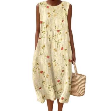 Imagem de Vestido maxi feminino Akivide com estampa floral boho de verão com bol