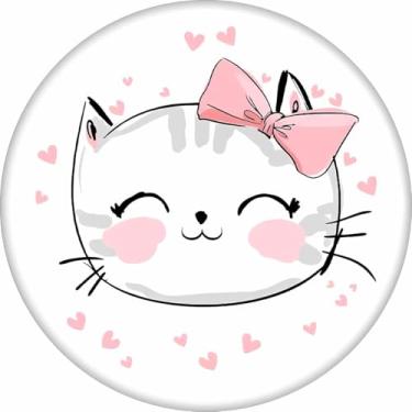 Imagem de Painel Festa Infantil Menina Decoração Aniversário Gatinha Redondo em Tecido Sublimado Premium