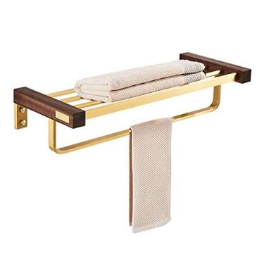Imagem de Toalheiro de banheiro suporte de parede espaço alumínio e nogueira prateleira de toalha multifunções barras de toalha duplas estilo hotel suporte de toalha para banheiro cozinha 50 cm (50 cm)