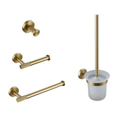 Imagem de Conjunto de acessórios de ferragens de banheiro kit de latão serrilhado dourado escovado anel barra de toalha anel de suporte de papel suporte de papel escova de vaso sanitário, kit, 45 (conjunto de
