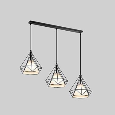 Imagem de YQSLQZZ Lustre preto para sala de jantar, 3 luzes vintage fazenda cozinha ilha pendurado, iluminação decorativa acima da mesa de jantar, luminária pendente de altura ajustável