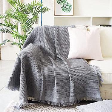 Imagem de Cobertor extra grande, toalha de sofá decorativa multifuncional, borla xadrez de cor sólida simples para poltrona de sofá-cama, branco, 90 x 134 cm (Caqui 90 x 150 cm) (cinza 180 x 180 cm)
