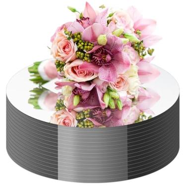 Imagem de 14 peças espelhos redondos para centros de mesa para mesas, azulejos de espelho de parede para sala de estar espelhos redondos bandejas placas para centros de mesa casamento chá de bebê decorações de