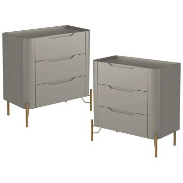 Imagem de Kit 02 Mesas De Cabeceira Orgânica 3 Gavetas Pés Industrial Dourado Bliss I03 Grigio - Lyam Decor