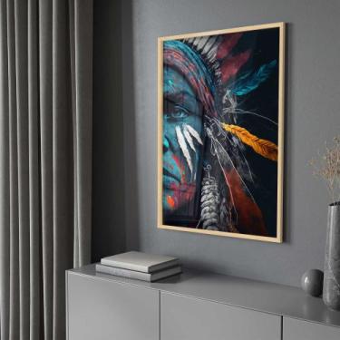Imagem de Quadro Decorativo com Moldura e Acrilico Cristal Vidro Indio Americano