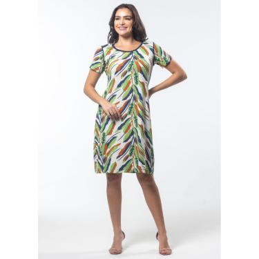 Imagem de Vestido Pau a Pique Estampado Bege e Azul Marinho