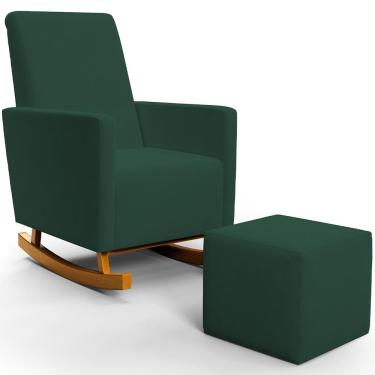 Imagem de Poltrona de Amamentação com Balanço e Puff Ravena W01 Suede Verde  - Lyam Decor