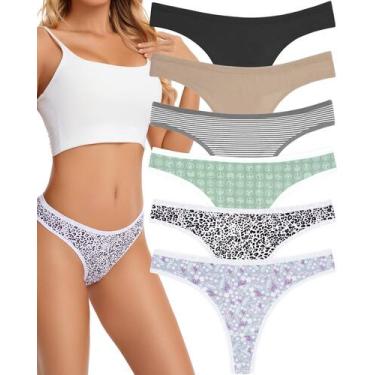 Imagem de Calcinhas femininas ANZERMIX Thong de algodão, pacote com 6, respiráve