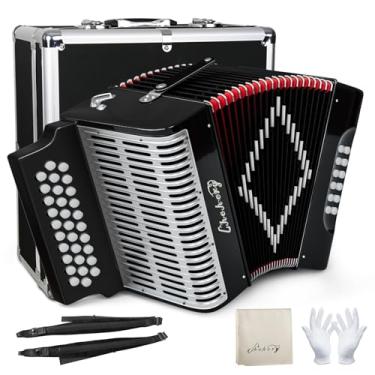 Imagem de Acordeão, acordeão de 31 teclas 12 graves, acordeão tom G/C/F, acordeão diatônico push-pull, acordeão adulto com estojo de transporte, alça, luvas e panos de limpeza (preto)