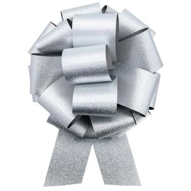 Imagem de sxvblly Laços grandes de prata com glitter de 30,5 cm, laço grande para presente, arco gigante adequado para bicicletas, eletrodomésticos, caixa de presente grande, decorações de mesa e decorações de