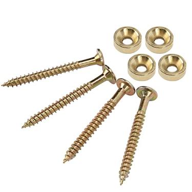 Imagem de ZJchao Parafusos de Pescoço de Guitarra, Virolas de Corda de Guitarra 4 Conjuntos de Bucha de Junta de Pescoço de Conjunto de Virola de Metal Parafuso de Com Acessório de para Baixo Elétrico (Ouro)