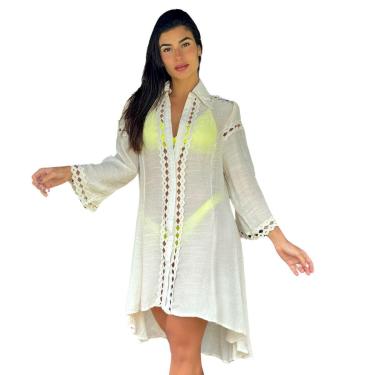 Imagem de SAÍDA DE PRAIA CAMISA CURTO LUXO MANGA ¾-Feminino