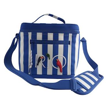 Imagem de Bolsa Térmica 5L, Alça Ajustável, Design Listrado Azul e Branco, Forrada no PVC inovadora