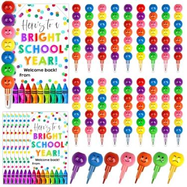 Imagem de 24 Sets Back to School Student Gift Bulk Includes 7 Colors Cartoon Face Buildable Crayons with Colorful Cards Back to School Student for Student from Teacher Inspirational Gifts for Girls Boys