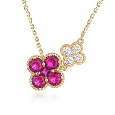 Imagem de LOLAR RAY Colar com pingente sedutor, banhado a ouro 14 K, com flor de ameixa dupla, com artesanato requintado, um presente de joia cativante para mulheres, Latão, Sem Pedra Preciosa