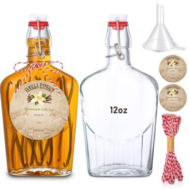 Imagem de Uiifan Pacote com 2 frascos de extrato de baunilha com baloiço com bolso de uísque frasco de vidro para extrato de baunilha caseiro água kombucha limão aplicar presente de casamento de Natal