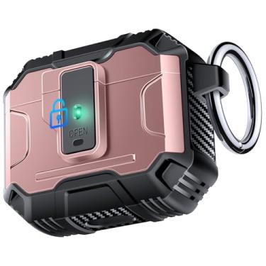 Imagem de FanQvv Capa Armor One-Press com abertura automática para AirPods 4, [proteção de 360° de grau MIL] suporta carregamento sem fio, com trava segura e chaveiro, tampa magnética, LED frontal visível (ouro