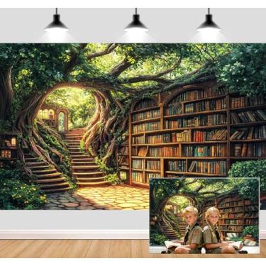 Imagem de Floresta de fadas encantadas biblioteca pano de fundo floresta mágica jardim verde para fotografia natureza mágica festa aniversário chá de bebê sessões de fotos adereços de decoração 7X5