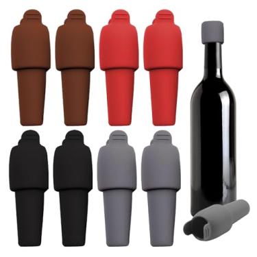 Imagem de Mesenymm Pacote com 8 rolhas de silicone para vedação de vinho com alça, tampas de vedação de garrafa de vidro reutilizáveis e inquebráveis, rolhas de vinho para manter o vinho champanhe fresco