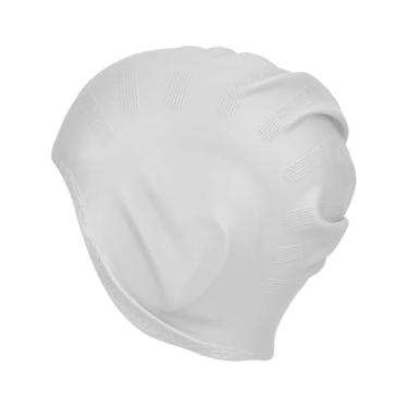 Imagem de Chiffonade Touca de natação de silicone com design 3D, alta elasticidade, à prova d'água, protetor de orelha de cabelo longo, chapéu para mulheres e homens adultos (branco)