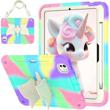 Imagem de ICEELEC Capa protetora robusta para iPad Pro de 11 polegadas 2024 M4 com suporte, alça de ombro, suporte de lápis, linda capa protetora para iPad Pro de 11 polegadas, 5ª geração 2024, roxo arco-íris