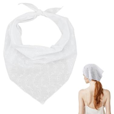 Imagem de Bandana branca para mulheres, lenço de cabelo branco ajustável, lenço de cabeça, lindo lenço de cabelo boêmio, lenço vintage triangular, acessório de cabelo