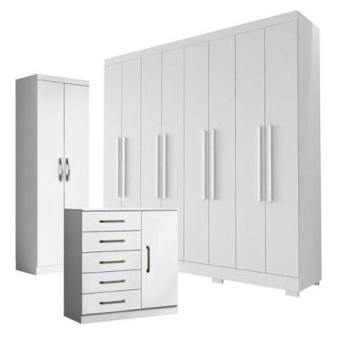 Imagem de Guarda Roupa Casal Porto 8 Portas 4 Gavetas com Cômoda Sapateira Milão